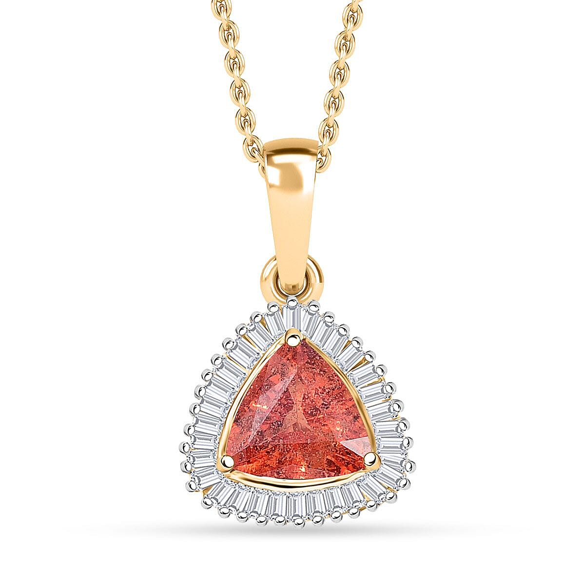 Luxoro AAA Padparadscha Sapphire (BT) and Diamond 1.20 ctw Pendant Necklace in 14K Yellow Gold 20 Inches image number 0