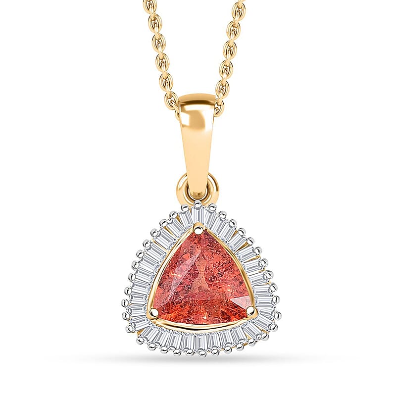 Luxoro AAA Padparadscha Sapphire, Diamond Pendant Necklace in 14K Yellow Gold 1.20 ctw (20 Inches)