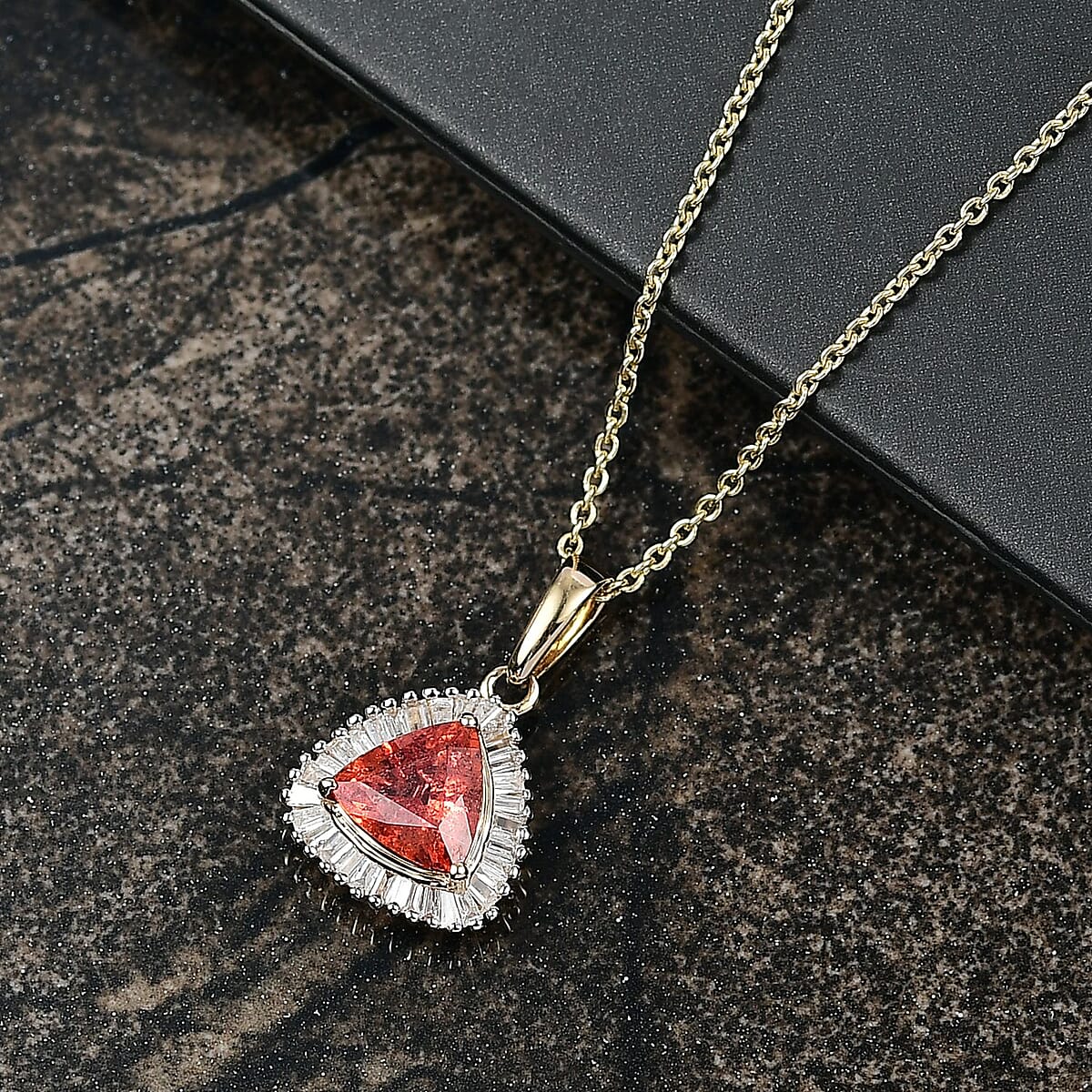 Luxoro AAA Padparadscha Sapphire (BT) and Diamond 1.20 ctw Pendant Necklace in 14K Yellow Gold 20 Inches image number 1