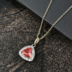 Luxoro AAA Padparadscha Sapphire, Diamond Pendant Necklace in 14K Yellow Gold 1.20 ctw (20 Inches)