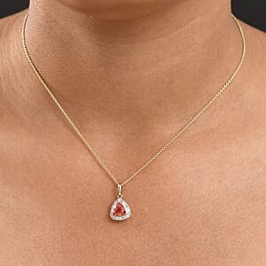 Luxoro AAA Padparadscha Sapphire, Diamond Pendant Necklace in 14K Yellow Gold 1.20 ctw (20 Inches)