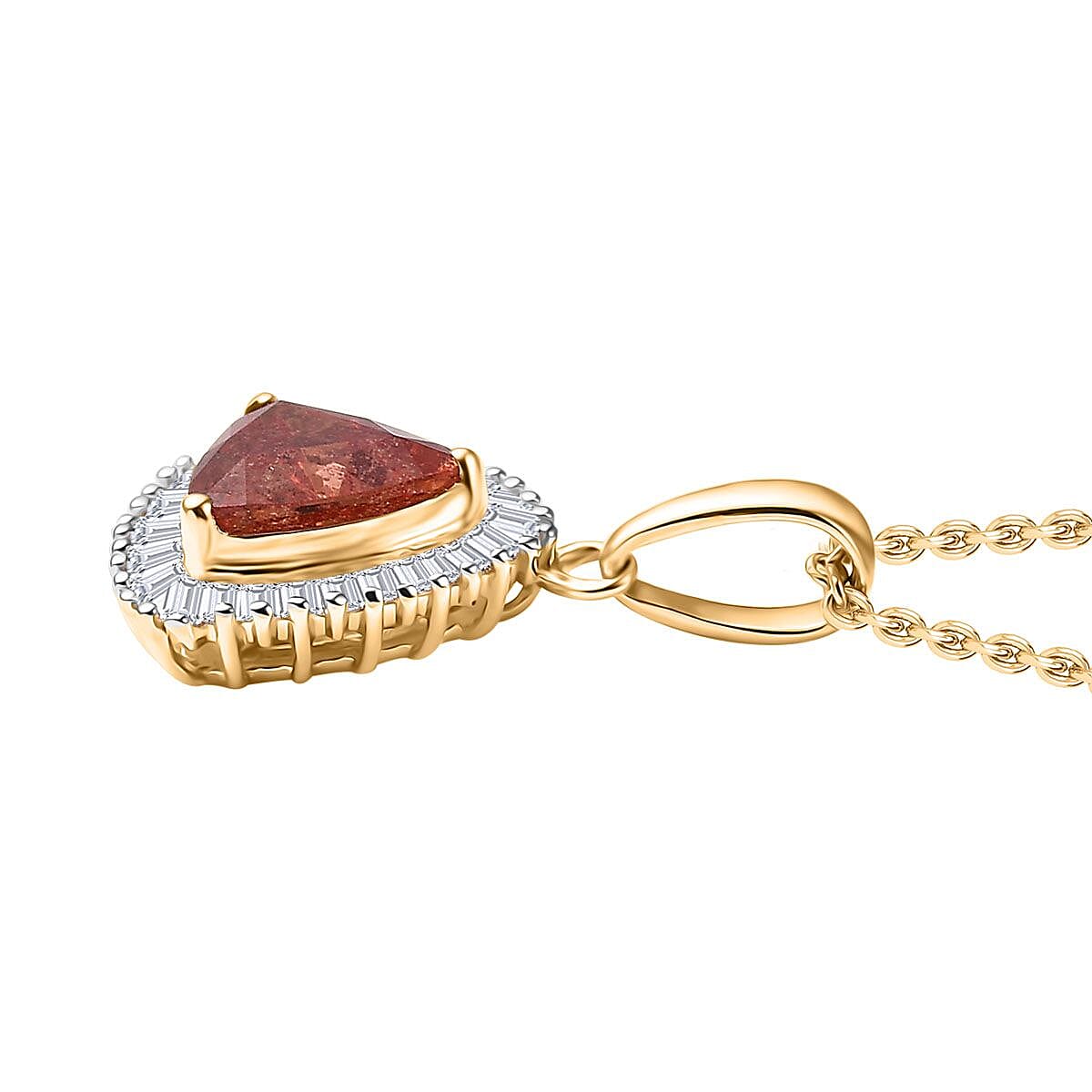 Luxoro AAA Padparadscha Sapphire (BT) and Diamond 1.20 ctw Pendant Necklace in 14K Yellow Gold 20 Inches image number 3