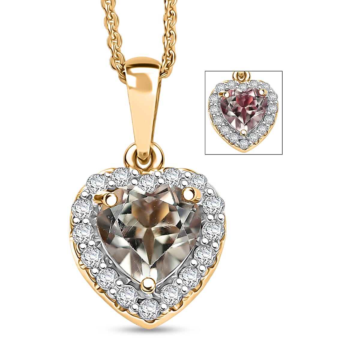 Doorbuster D'Joy AAA Turkizite and Moissanite 1.75 ctw Everlasting Heart Pendant Necklace in 18K Vermeil Yellow Gold Over Sterling Silver 20 Inches image number 0