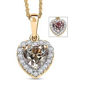Doorbuster D'Joy AAA Turkizite and Moissanite 1.75 ctw Everlasting Heart Pendant Necklace in 18K Vermeil Yellow Gold Over Sterling Silver 20 Inches