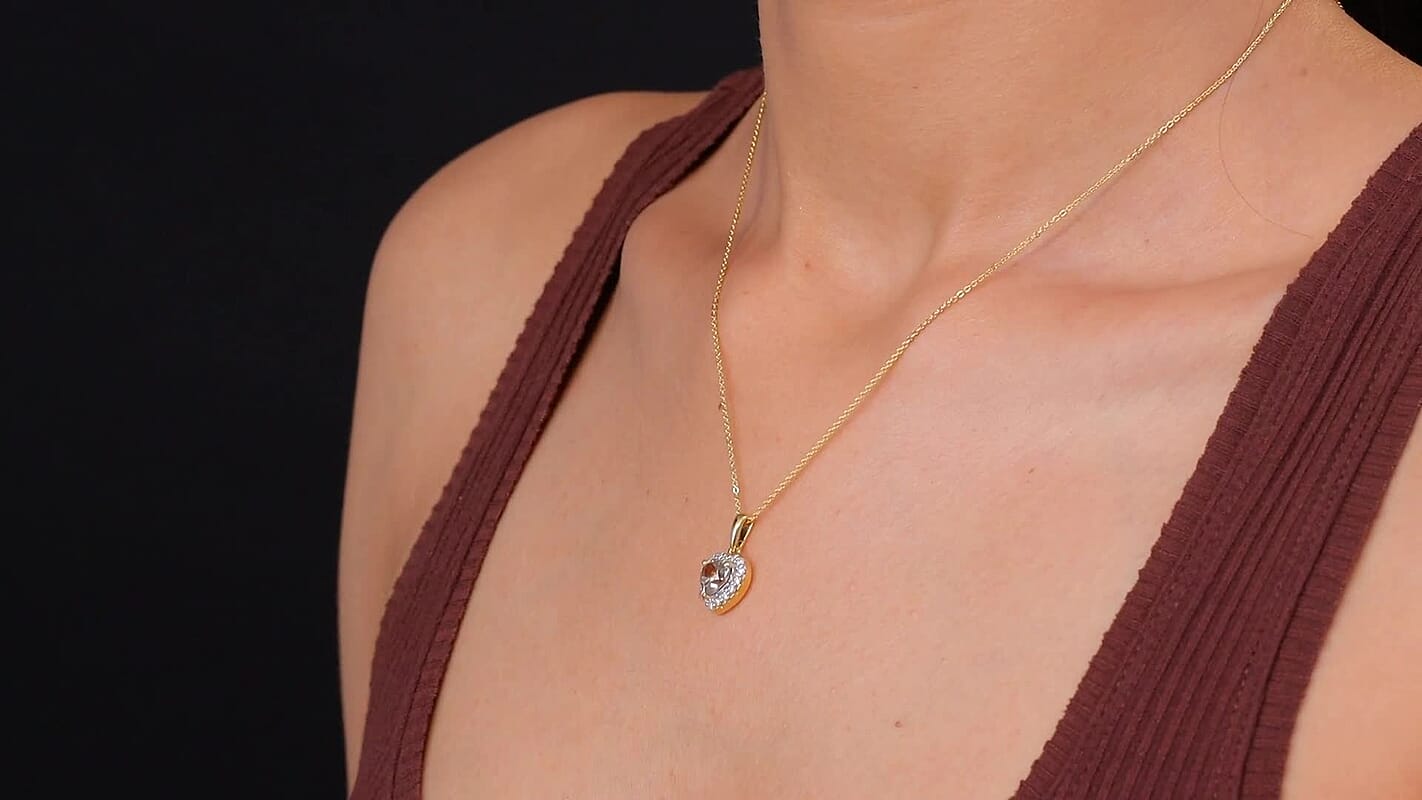 D'Joy AAA Turkizite and Moissanite 1.75 ctw Everlasting Heart Pendant Necklace in 18K Vermeil Yellow Gold Over Sterling Silver 20 Inches