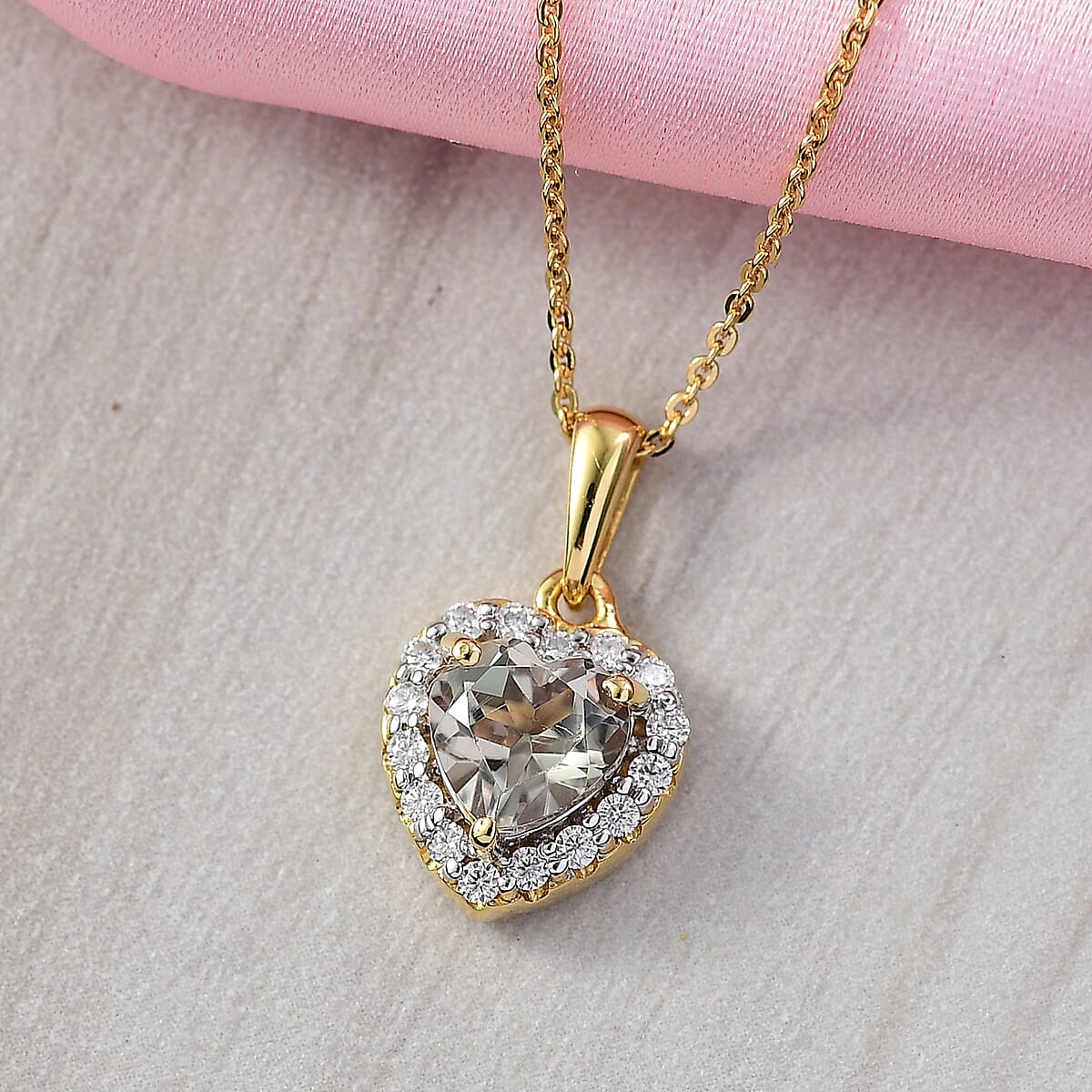 Doorbuster D'Joy AAA Turkizite and Moissanite 1.75 ctw Everlasting Heart Pendant Necklace in 18K Vermeil Yellow Gold Over Sterling Silver 20 Inches image number 1
