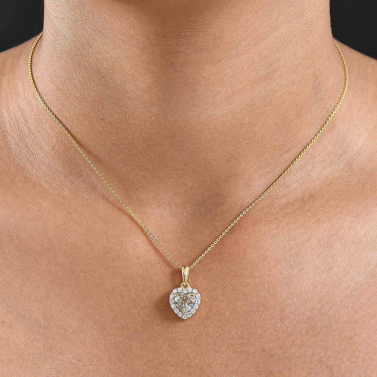 Doorbuster D'Joy AAA Turkizite and Moissanite 1.75 ctw Everlasting Heart Pendant Necklace in 18K Vermeil Yellow Gold Over Sterling Silver 20 Inches image number 2