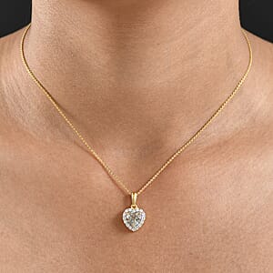 Doorbuster D'Joy AAA Turkizite and Moissanite 1.75 ctw Everlasting Heart Pendant Necklace in 18K Vermeil Yellow Gold Over Sterling Silver 20 Inches