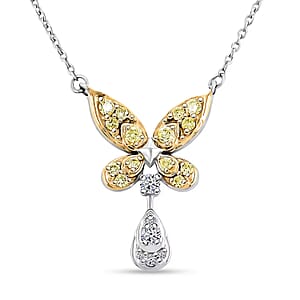 Luxuriant Lab Grown Yellow Diamond (IR) and Lab Grown Diamond VS 0.25 ctw Butterfly Pendant Necklace in Rhodium Over Sterling Silver 18-20 Inches