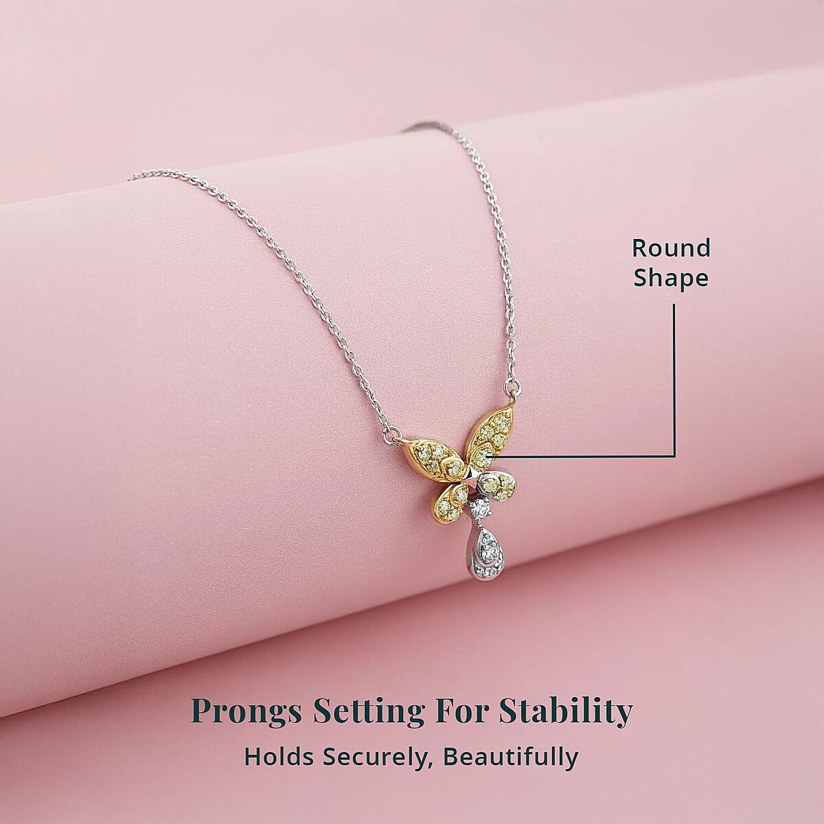 Luxuriant Lab Grown Yellow Diamond (IR) and Lab Grown Diamond VS 0.25 ctw Butterfly Pendant Necklace in Rhodium Over Sterling Silver 18-20 Inches image number 4