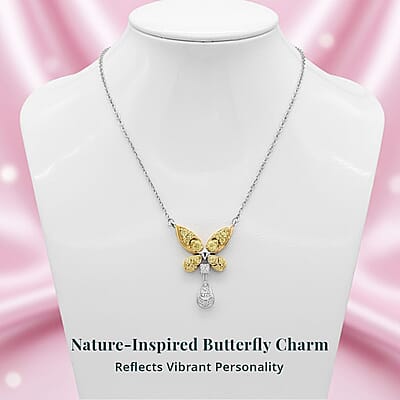 Luxuriant Lab Grown Yellow Diamond (IR) and Lab Grown Diamond VS 0.25 ctw Butterfly Pendant Necklace in Rhodium Over Sterling Silver 18-20 Inches