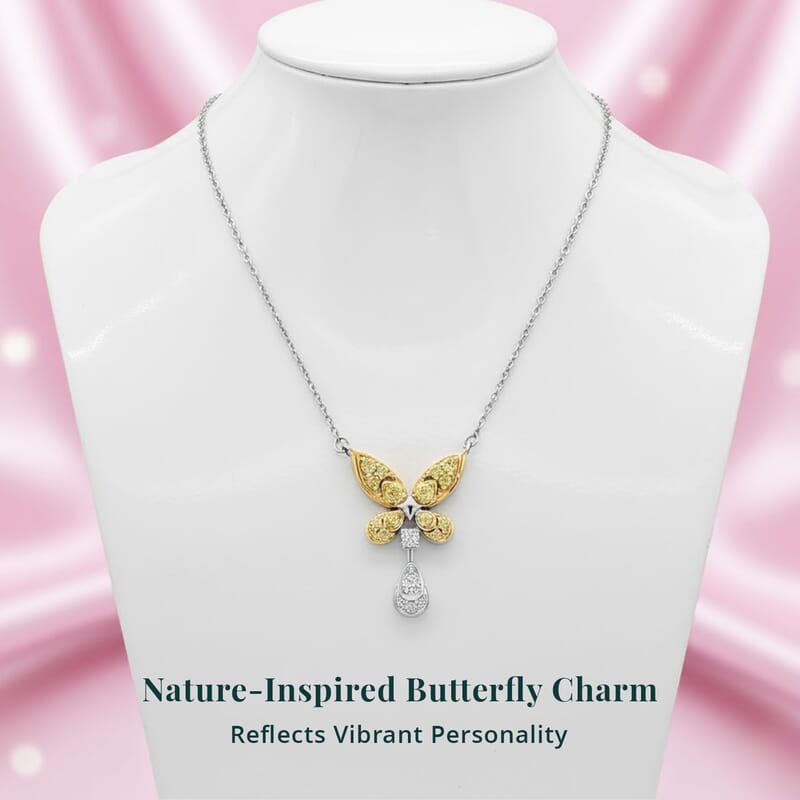 Luxuriant Lab Grown Yellow Diamond (IR) and Lab Grown Diamond VS 0.25 ctw Butterfly Pendant Necklace in Rhodium Over Sterling Silver 18-20 Inches
