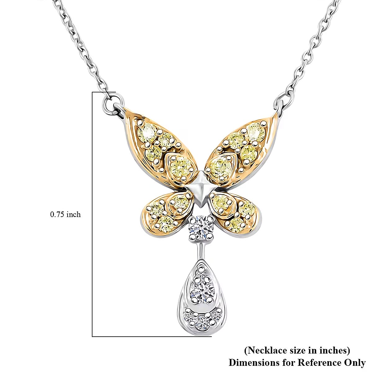 Luxuriant Lab Grown Yellow Diamond (IR) and Lab Grown Diamond VS 0.25 ctw Butterfly Pendant Necklace in Rhodium Over Sterling Silver 18-20 Inches image number 6