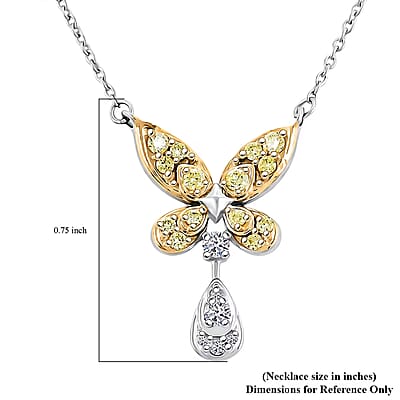 Luxuriant Lab Grown Yellow Diamond (IR) and Lab Grown Diamond VS 0.25 ctw Butterfly Pendant Necklace in Rhodium Over Sterling Silver 18-20 Inches