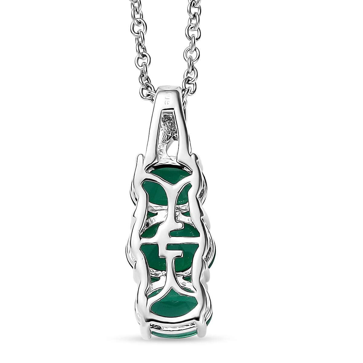3 Piece Set - EverTrue Verde Onyx 7.50 ctw Stud Earrings, Ring (Size 5.0) and Pendant in Platinum Bond with Stainless Steel Necklace 20 Inches 