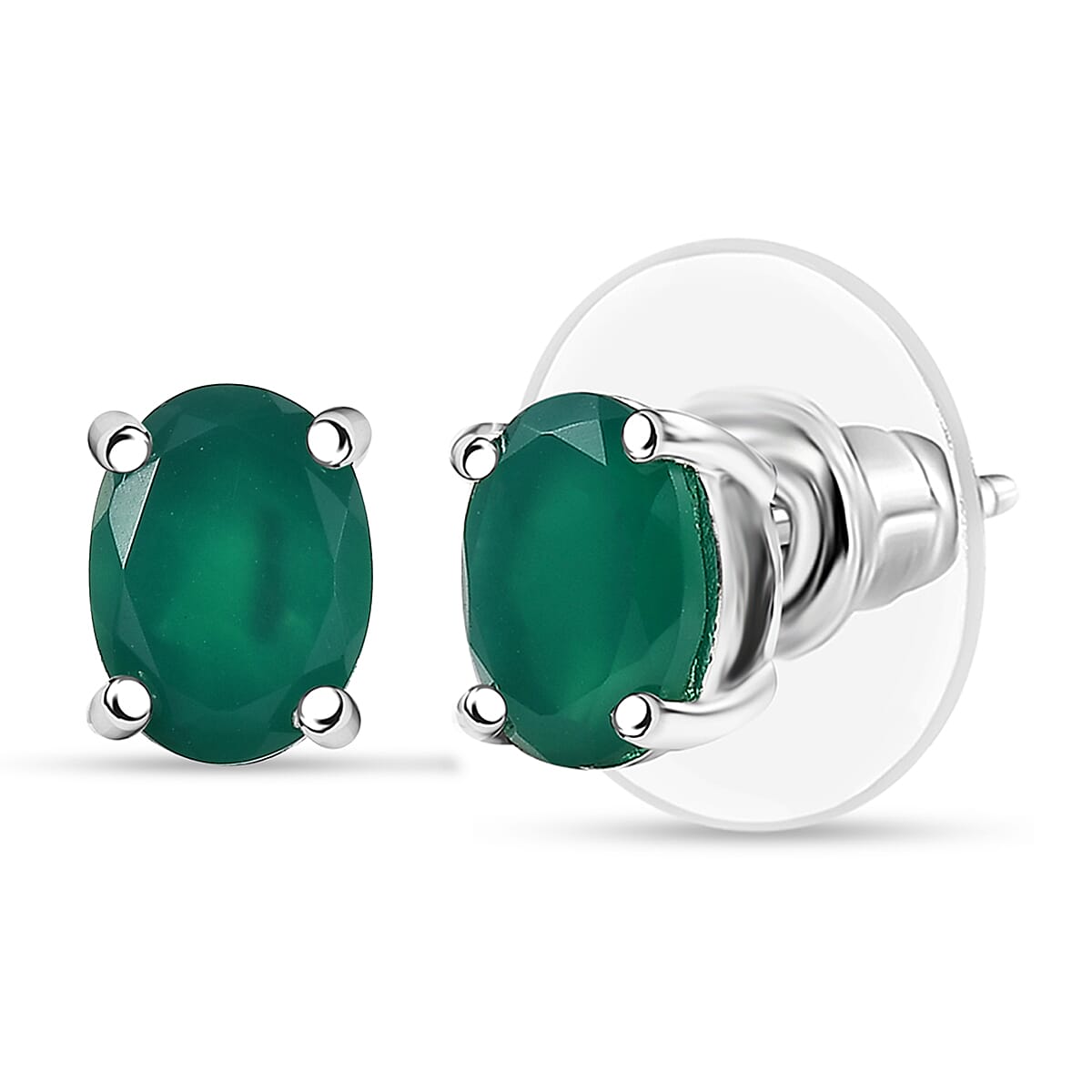 3 Piece Set - EverTrue Verde Onyx 7.50 ctw Stud Earrings, Ring (Size 5.0) and Pendant in Platinum Bond with Stainless Steel Necklace 20 Inches  image number 7