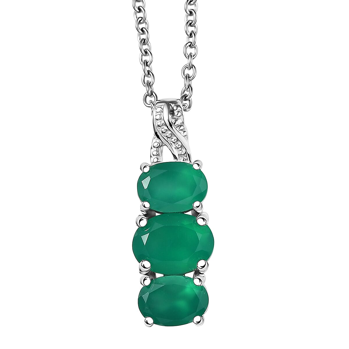 3 Piece Set - EverTrue Verde Onyx 7.50 ctw Stud Earrings, Ring (Size 5.0) and Pendant in Platinum Bond with Stainless Steel Necklace 20 Inches 