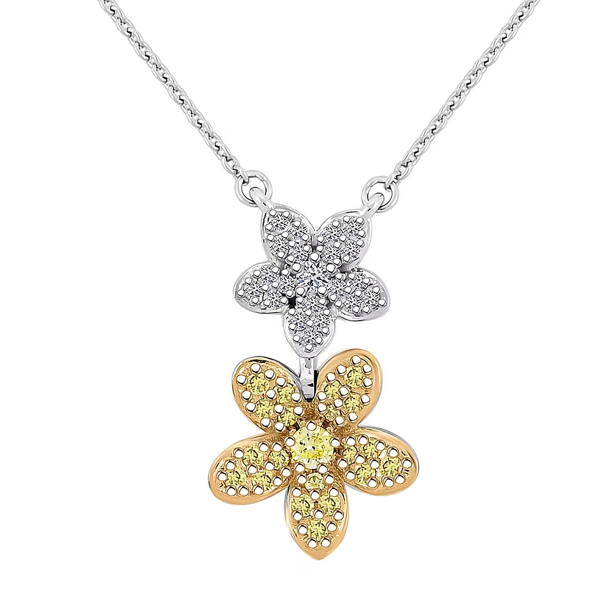 Luxuriant Lab Grown Yellow Diamond (IR) and Lab Grown Diamond VS 0.33 ctw Blooming Floral Pendant Necklace 18-20 Inches in Rhodium Over Sterling Silver image number 0