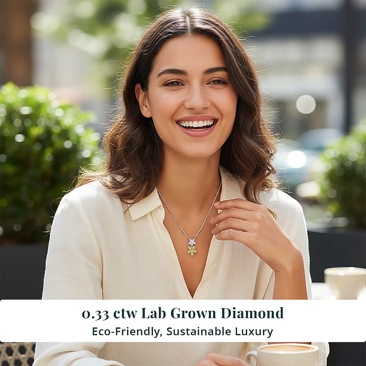 Luxuriant Lab Grown Yellow Diamond (IR) and Lab Grown Diamond VS 0.33 ctw Blooming Floral Pendant Necklace 18-20 Inches in Rhodium Over Sterling Silver image number 1