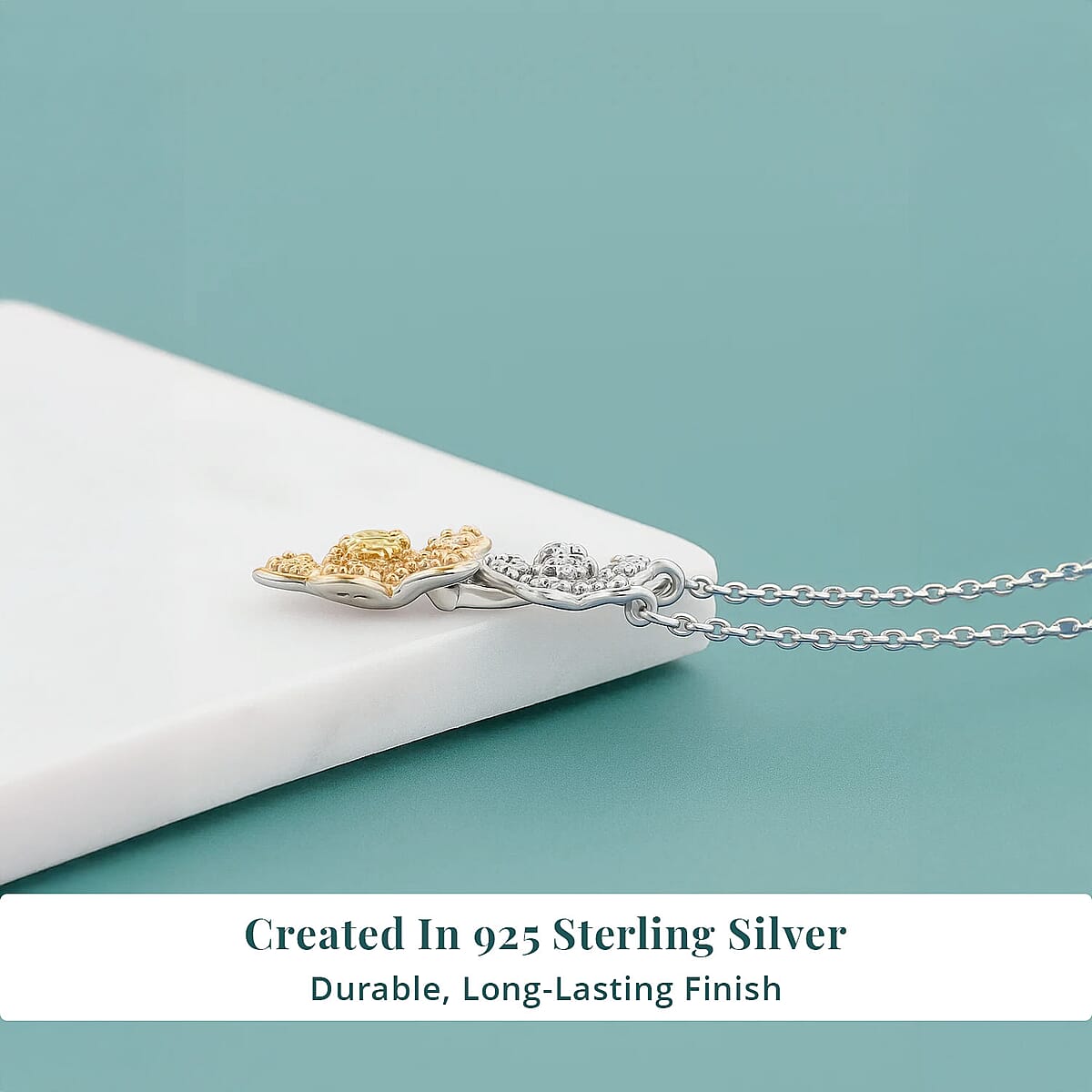 Luxuriant Lab Grown Yellow Diamond (IR) and Lab Grown Diamond VS 0.33 ctw Blooming Floral Pendant Necklace 18-20 Inches in Rhodium Over Sterling Silver image number 2