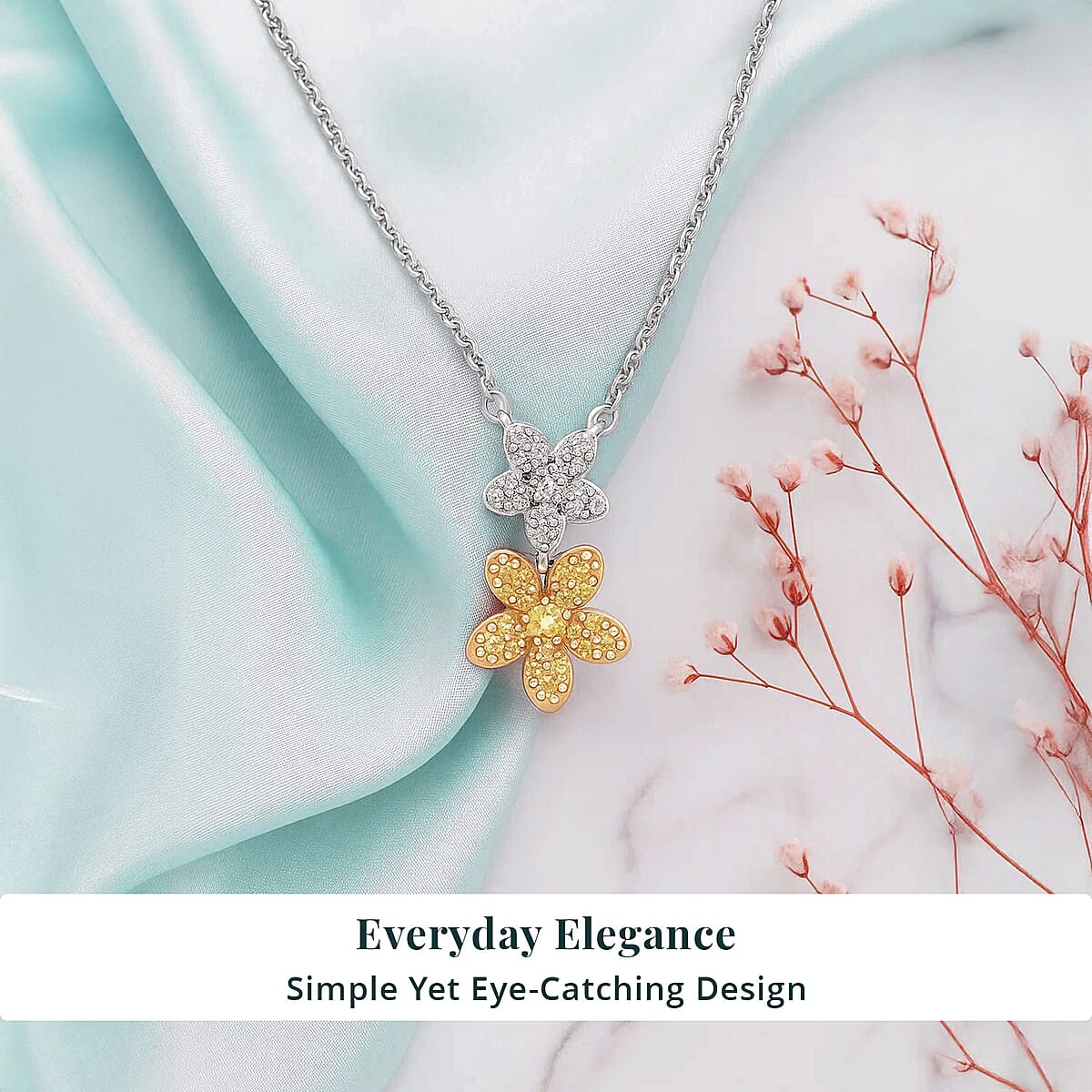 Luxuriant Lab Grown Yellow Diamond (IR) and Lab Grown Diamond VS 0.33 ctw Blooming Floral Pendant Necklace 18-20 Inches in Rhodium Over Sterling Silver image number 5