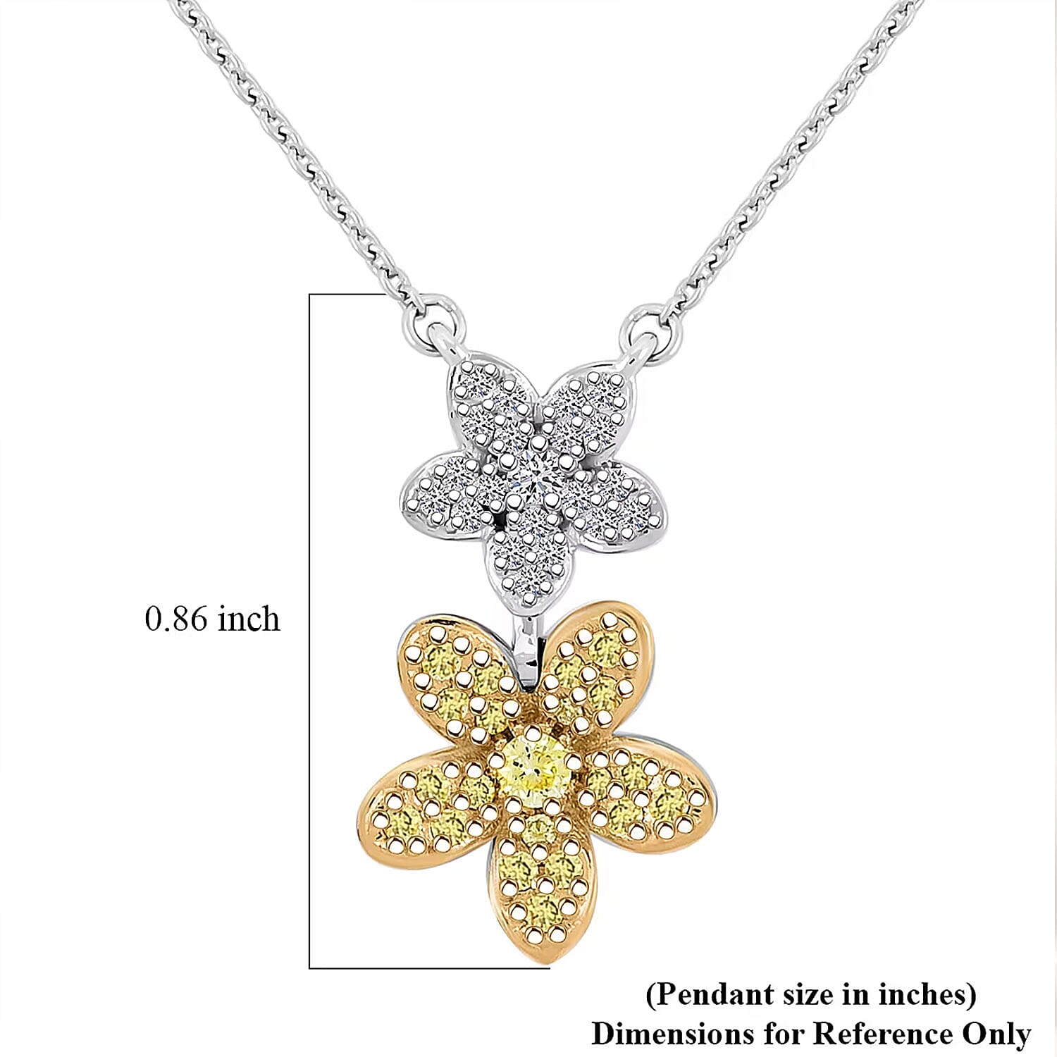 Luxuriant Lab Grown Yellow Diamond (IR) and Lab Grown Diamond VS 0.33 ctw Blooming Floral Pendant Necklace 18-20 Inches in Rhodium Over Sterling Silver