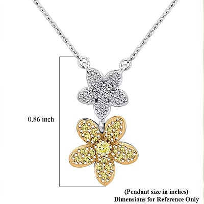 Luxuriant Lab Grown Yellow Diamond (IR) and Lab Grown Diamond VS 0.33 ctw Blooming Floral Pendant Necklace 18-20 Inches in Rhodium Over Sterling Silver