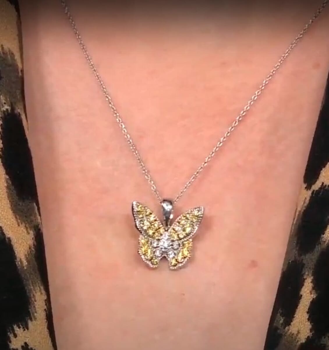 Luxuriant Lab Grown Yellow Diamond (IR) and Lab Grown Diamond VS 0.50 ctw Butterfly Pendant Necklace in Rhodium Over Sterling Silver 20 Inches image number 1