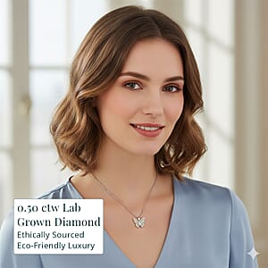 Luxuriant Lab Grown Yellow Diamond (IR) and Lab Grown Diamond VS 0.50 ctw Butterfly Pendant Necklace in Rhodium Over Sterling Silver 20 Inches