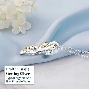 Luxuriant Lab Grown Yellow Diamond (IR) and Lab Grown Diamond VS 0.50 ctw Butterfly Pendant Necklace in Rhodium Over Sterling Silver 20 Inches