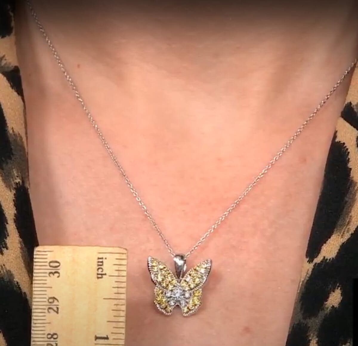 Luxuriant Lab Grown Yellow Diamond (IR) and Lab Grown Diamond VS 0.50 ctw Butterfly Pendant Necklace in Rhodium Over Sterling Silver 20 Inches image number 3
