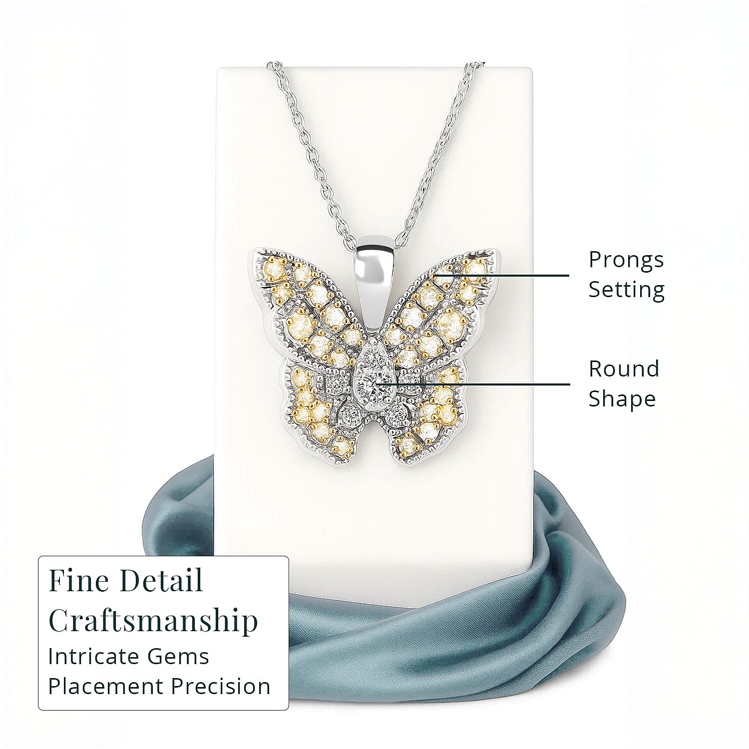 Luxuriant Lab Grown Yellow Diamond (IR) and Lab Grown Diamond VS 0.50 ctw Butterfly Pendant Necklace in Rhodium Over Sterling Silver 20 Inches