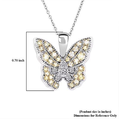 Luxuriant Lab Grown Yellow Diamond (IR) and Lab Grown Diamond VS 0.50 ctw Butterfly Pendant Necklace in Rhodium Over Sterling Silver 20 Inches