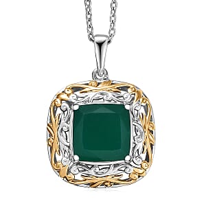 EverTrue Verde Onyx 5.30 ctw Pendant in 18K YG Plated and Platinum Bond with Stainless Steel Necklace 20 Inches