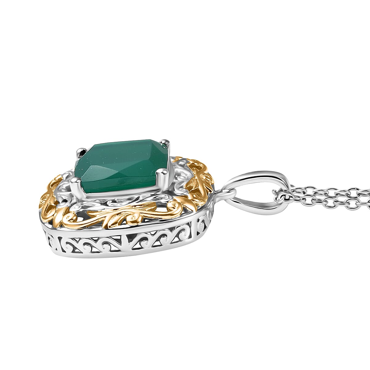 EverTrue Verde Onyx 5.30 ctw Pendant in 18K YG Plated and Platinum Bond with Stainless Steel Necklace 20 Inches image number 3