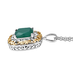 EverTrue Verde Onyx Garden Scroll Pendant in 18K YG Plated and Platinum Bond with Stainless Steel Necklace 5.30 ctw (20 Inches)