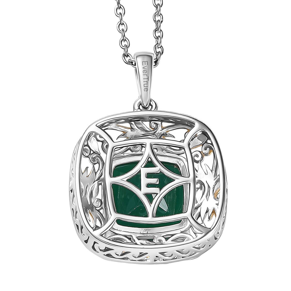 EverTrue Verde Onyx Garden Scroll Pendant in 18K YG Plated and Platinum Bond with Stainless Steel Necklace 5.30 ctw (20 Inches)