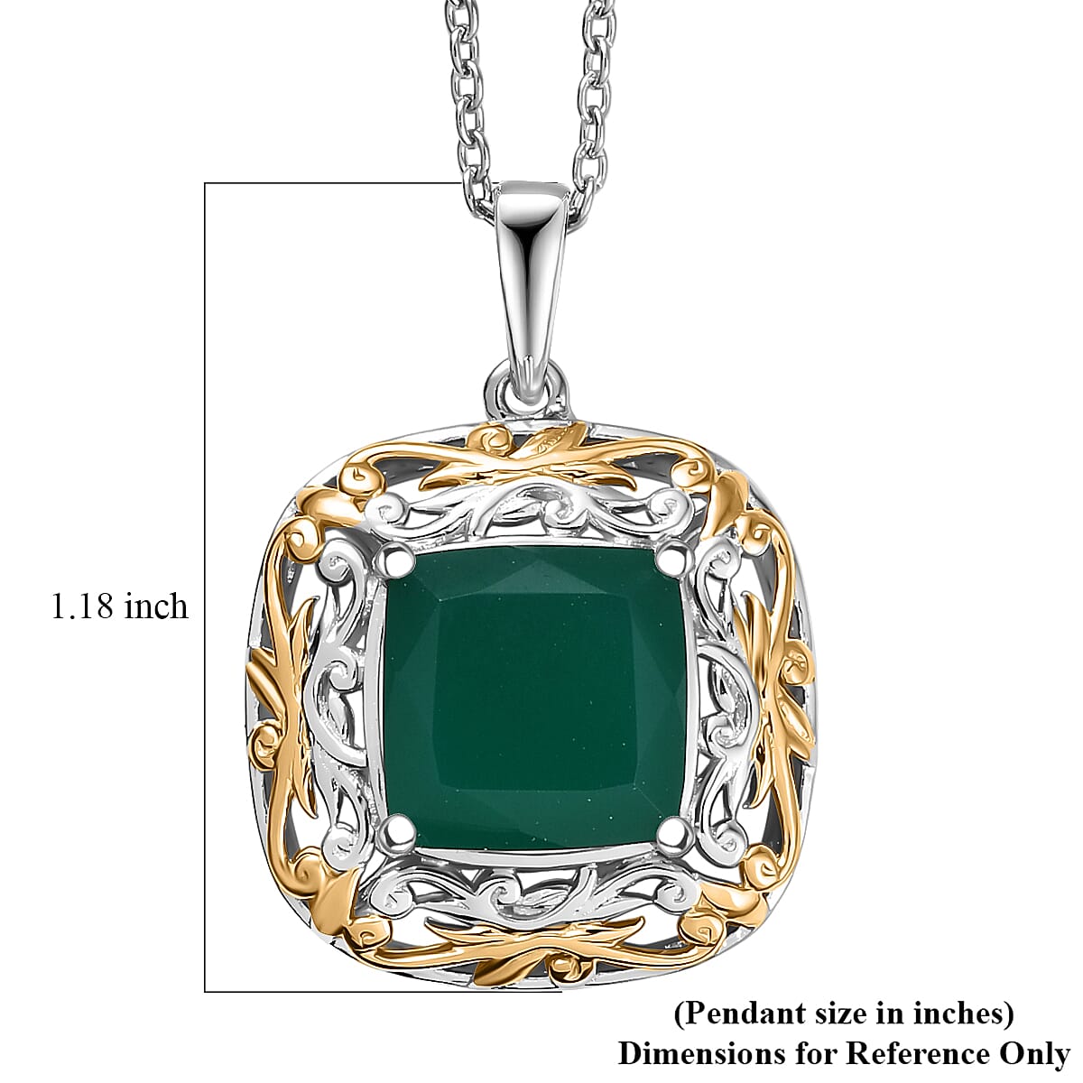 EverTrue Verde Onyx Garden Scroll Pendant in 18K YG Plated and Platinum Bond with Stainless Steel Necklace 5.30 ctw (20 Inches)