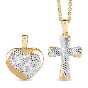 Doorbuster EverTrue Lab Grown Diamond Accent Heart and Cross Pendants in 18K Yellow Gold Plated with ION Plated YG Stainless Steel Necklace 20 Inches