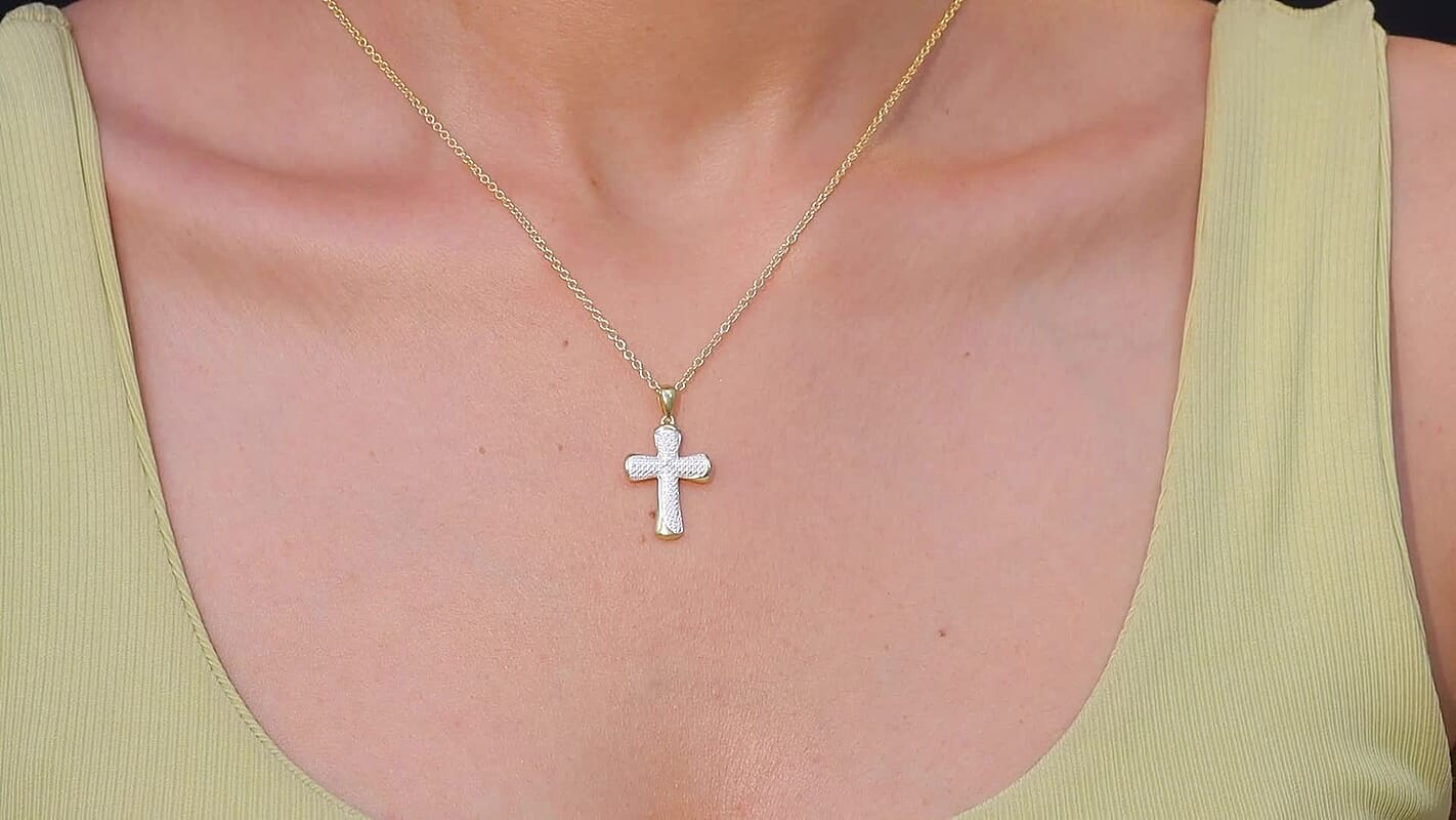 EverTrue Lab Grown Diamond (G-H, SI) Heart and Cross Pendants in 18K YG Plated with ION Plated YG Stainless Steel Necklace (20 Inches)