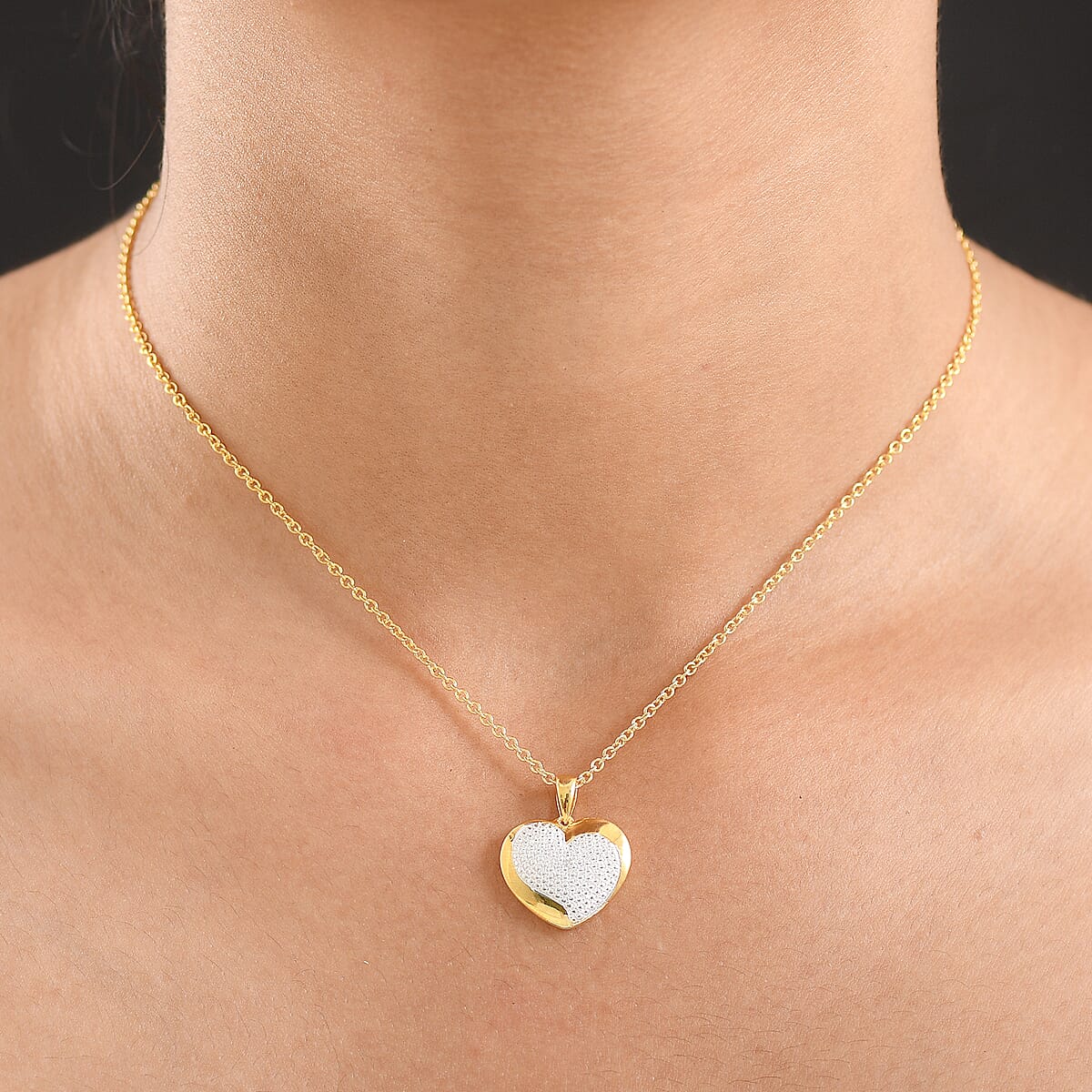 EverTrue Lab Grown Diamond (G-H, SI) Heart and Cross Pendants in 18K YG Plated with ION Plated YG Stainless Steel Necklace (20 Inches) image number 2