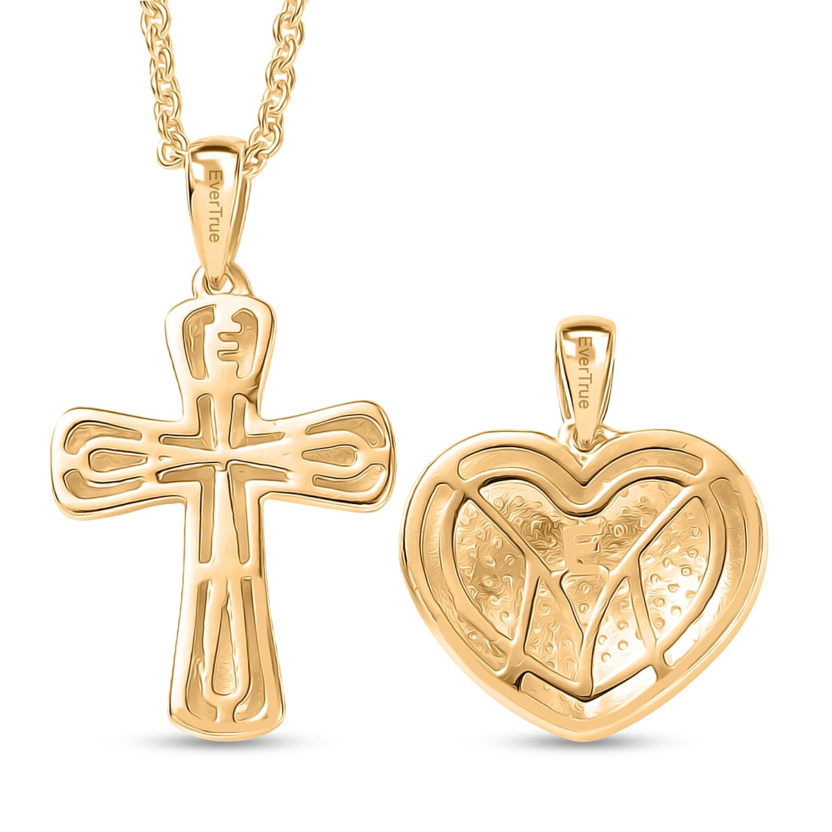 EverTrue Lab Grown Diamond Accent Heart and Cross Pendants in 18K YG Plated with ION Plated YG Stainless Steel Necklace (20 Inches)