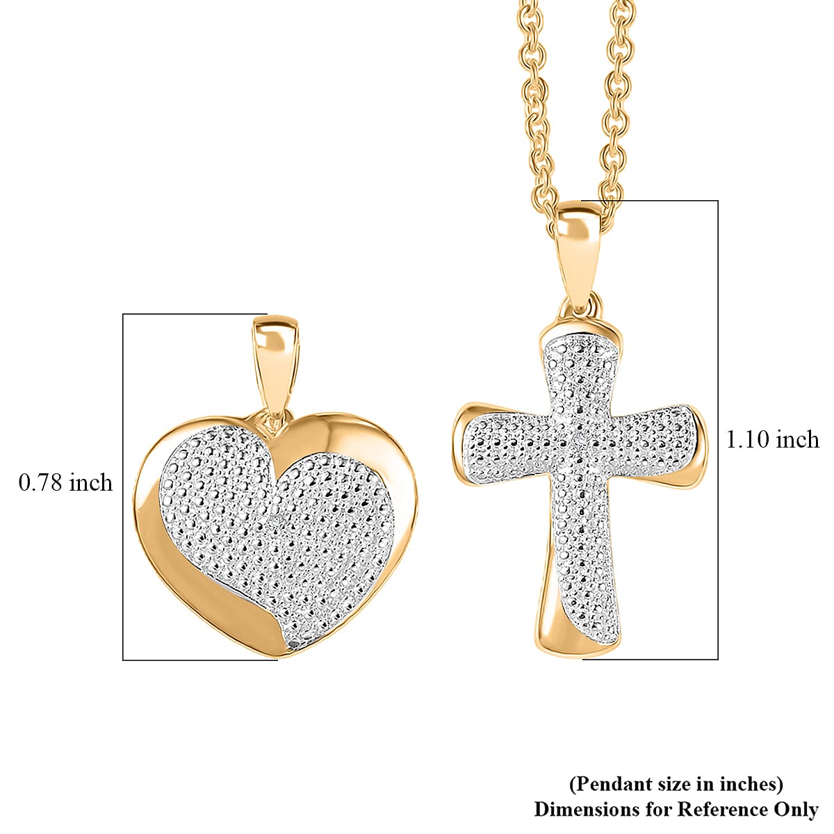 EverTrue Lab Grown Diamond Accent Heart and Cross Pendants in 18K YG Plated with ION Plated YG Stainless Steel Necklace (20 Inches)