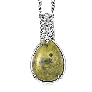 EverTrue Tasmanian Stichtite and White Zircon 8.65 ctw Pendant in Platinum Bond with Stainless Steel Necklace 20 Inches