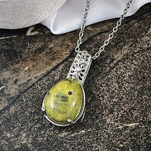 EverTrue Tasmanian Stichtite and White Zircon 8.65 ctw Pendant in Platinum Bond with Stainless Steel Necklace 20 Inches