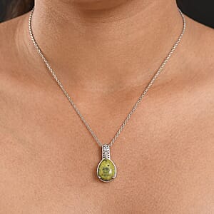 EverTrue Tasmanian Stichtite and White Zircon 8.65 ctw Pendant in Platinum Bond with Stainless Steel Necklace 20 Inches