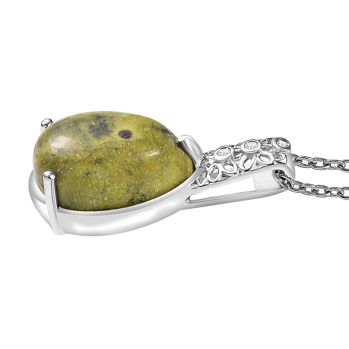 EverTrue Tasmanian Stichtite and White Zircon 8.65 ctw Pendant in Platinum Bond with Stainless Steel Necklace 20 Inches image number 3