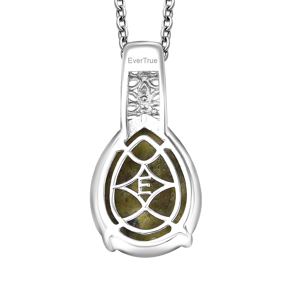 EverTrue Tasmanian Stichtite and White Zircon 8.65 ctw Mystic Earth Drop Pendant in Platinum Bond with Stainless Steel Necklace 20 Inches