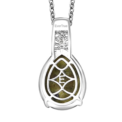 EverTrue Tasmanian Stichtite and White Zircon 8.65 ctw Mystic Earth Drop Pendant in Platinum Bond with Stainless Steel Necklace 20 Inches