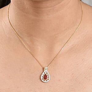 D'Joy Mexican Fire Opal and Moissanite 1.00 ctw Art Deco Pendant Necklace in 18K Vermeil Yellow Gold Over Sterling Silver 20 Inches